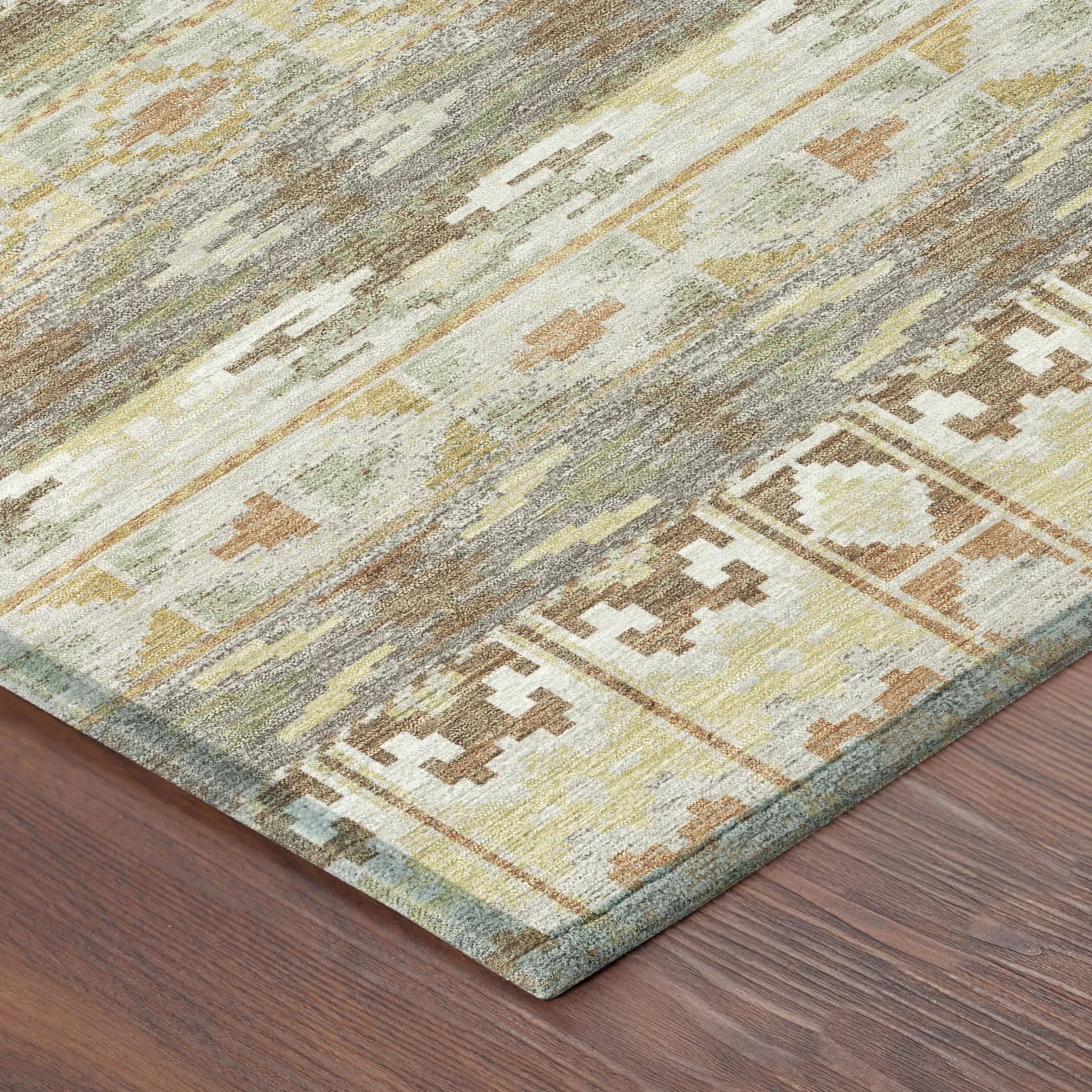5' X 8' Linen And Ivory Geometric Washable Indoor Outdoor Area Rug Homeroots Outdoor